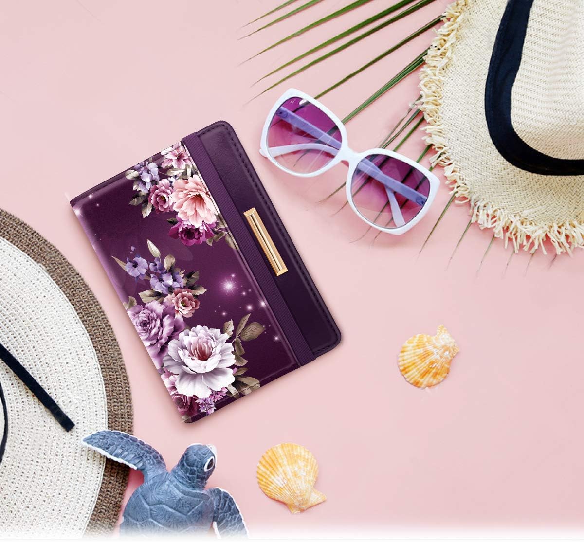 Passport Holder Cover, RFID Travel Wallet Women Card Holder | Travel Essentials, Passport Book Holders, Passport Cover Case, PU Leather, Cute, Thin, Spliced Design, Green Flower - Colors B