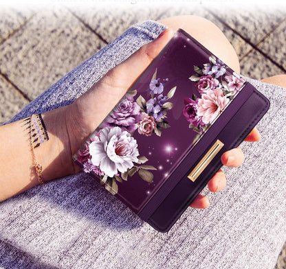 Passport Holder Cover, RFID Travel Wallet Women Card Holder | Travel Essentials, Passport Book Holders, Passport Cover Case, PU Leather, Cute, Thin, Spliced Design, Green Flower - Colors B