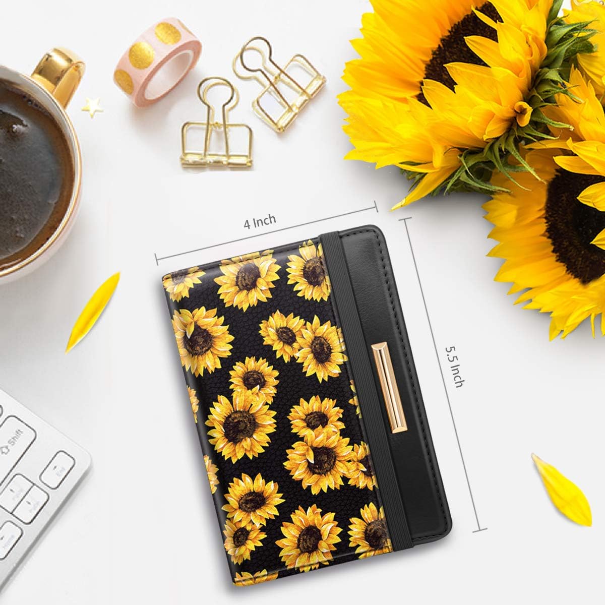 Passport Holder Cover, RFID Travel Wallet Women Card Holder | Travel Essentials, Passport Book Holders, Passport Cover Case, PU Leather, Cute, Thin, Spliced Design, Green Flower - Colors B