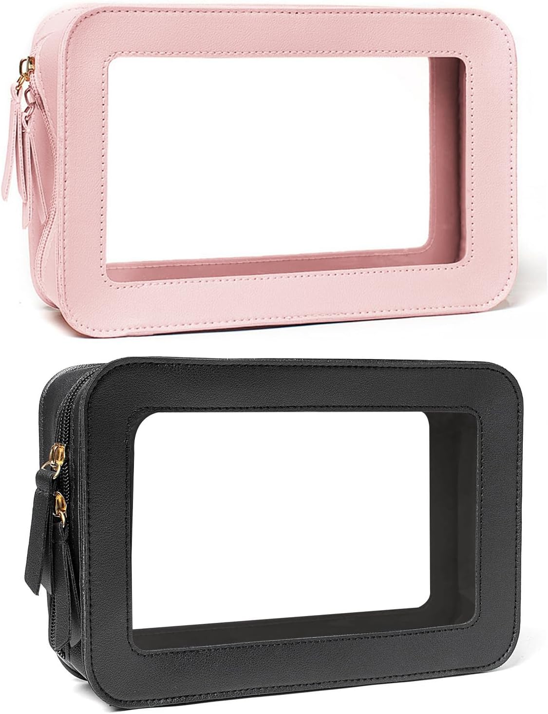 Clear Portable Makeup Bag Organizer TSA Approved Travel Toiletry Bag for Women Multipurpose Cosmetic Bag Case with Zipper with Transparent Vinyl Windows & Handle Strap