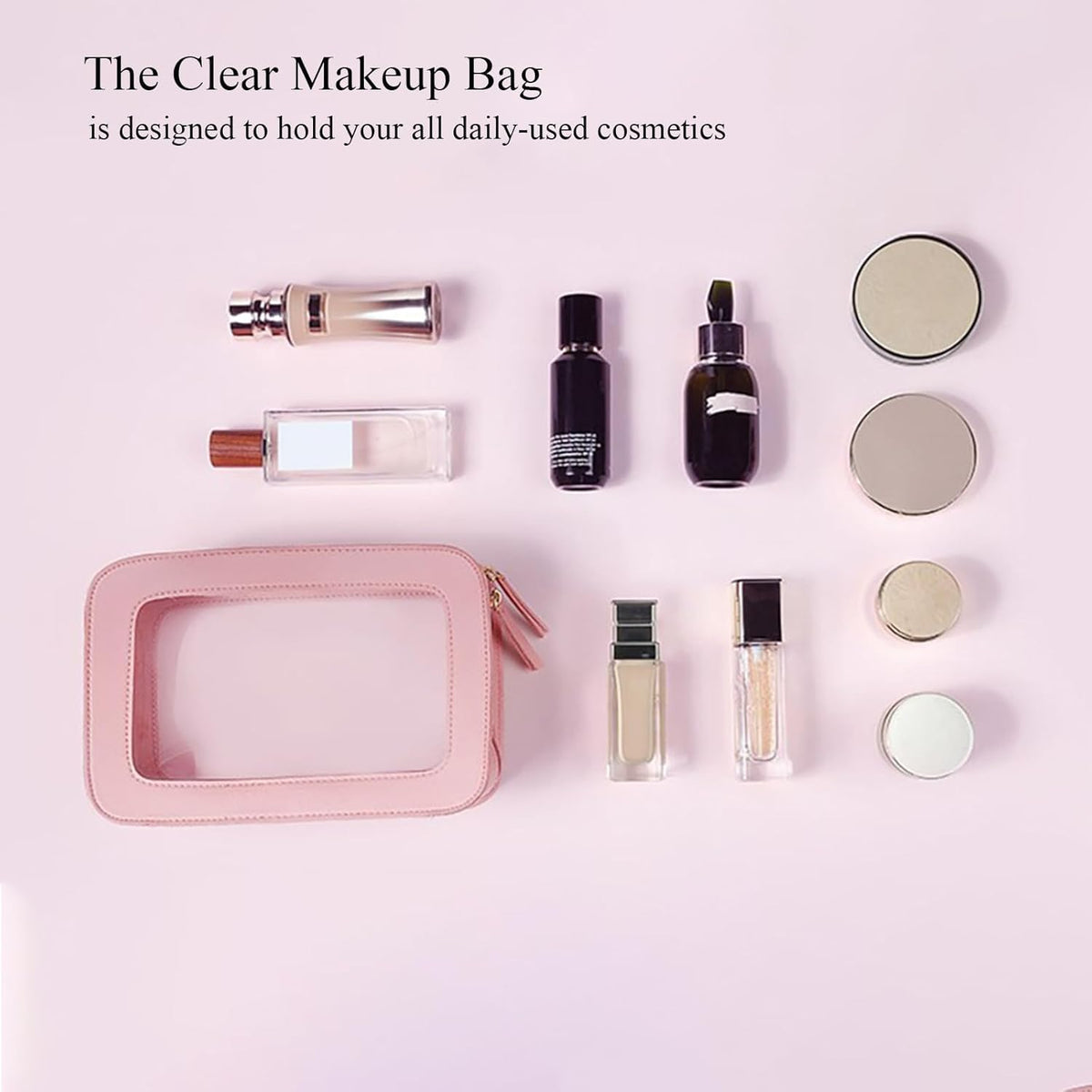 Clear Portable Makeup Bag Organizer TSA Approved Travel Toiletry Bag for Women Multipurpose Cosmetic Bag Case with Zipper with Transparent Vinyl Windows & Handle Strap