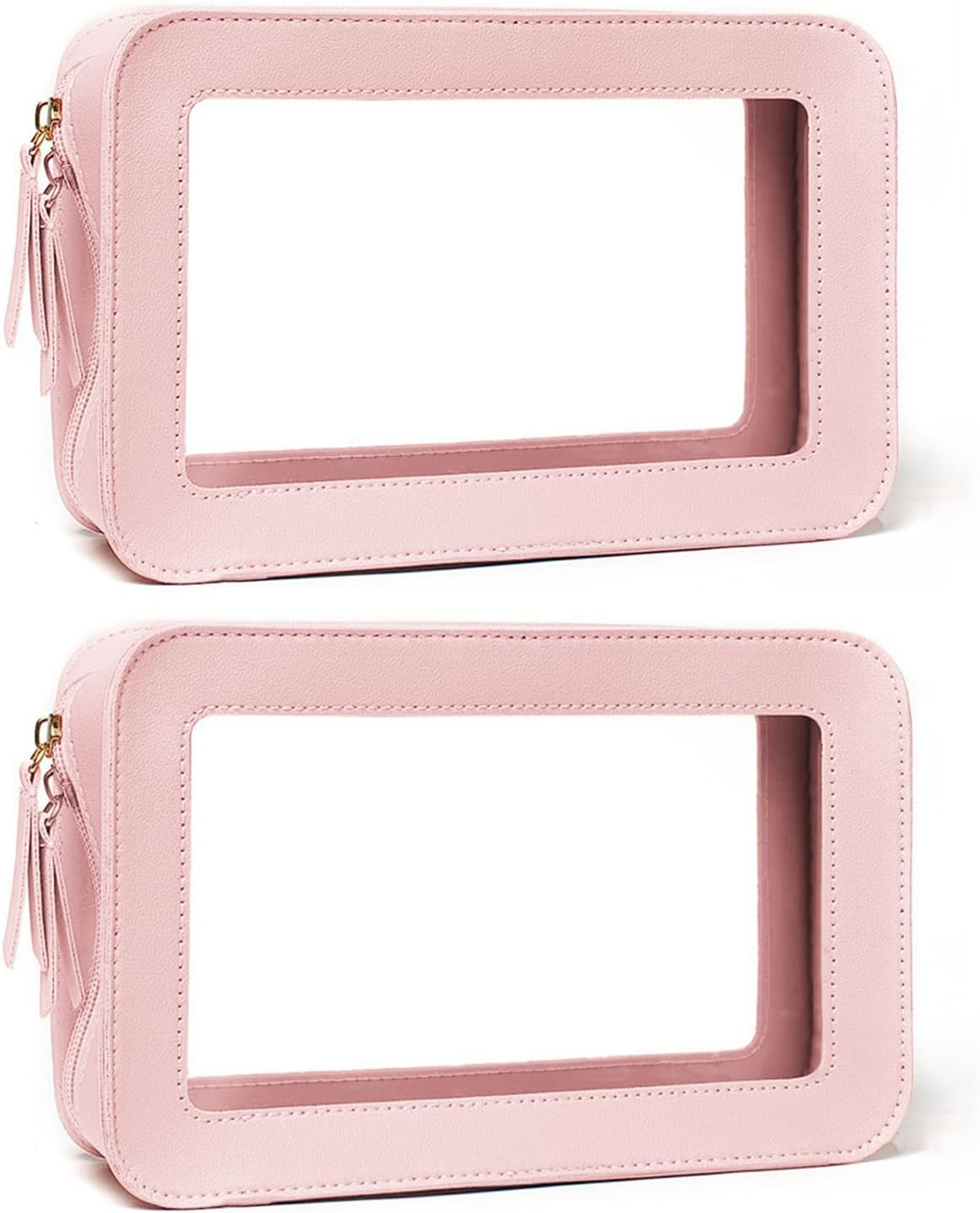 Clear Portable Makeup Bag Organizer TSA Approved Travel Toiletry Bag for Women Multipurpose Cosmetic Bag Case with Zipper with Transparent Vinyl Windows & Handle Strap