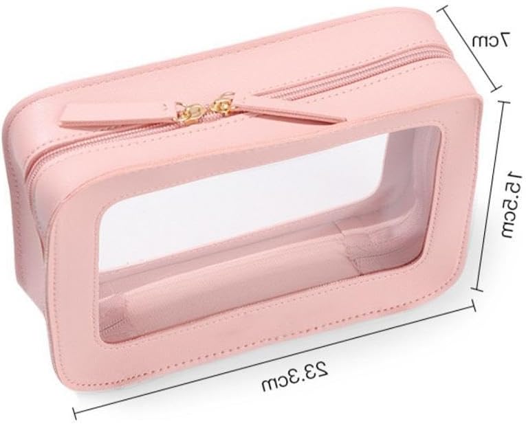 Clear Portable Makeup Bag Organizer TSA Approved Travel Toiletry Bag for Women Multipurpose Cosmetic Bag Case with Zipper with Transparent Vinyl Windows & Handle Strap