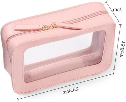 Clear Portable Makeup Bag Organizer TSA Approved Travel Toiletry Bag for Women Multipurpose Cosmetic Bag Case with Zipper with Transparent Vinyl Windows & Handle Strap