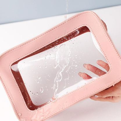 Clear Portable Makeup Bag Organizer TSA Approved Travel Toiletry Bag for Women Multipurpose Cosmetic Bag Case with Zipper with Transparent Vinyl Windows & Handle Strap