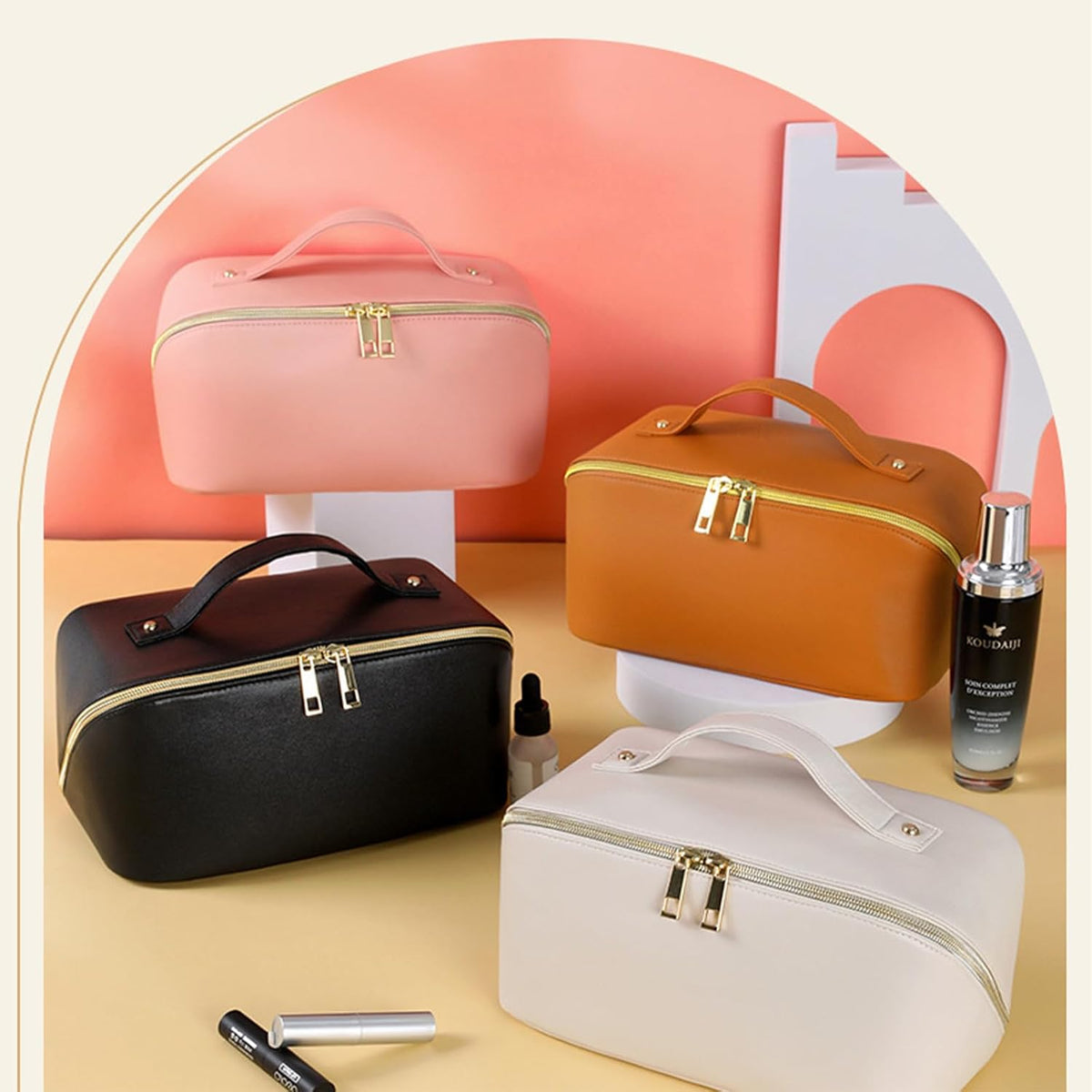Clear Portable Makeup Bag Organizer TSA Approved Travel Toiletry Bag for Women Multipurpose Cosmetic Bag Case with Zipper with Transparent Vinyl Windows & Handle Strap