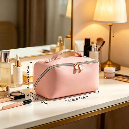 Clear Portable Makeup Bag Organizer TSA Approved Travel Toiletry Bag for Women Multipurpose Cosmetic Bag Case with Zipper with Transparent Vinyl Windows & Handle Strap