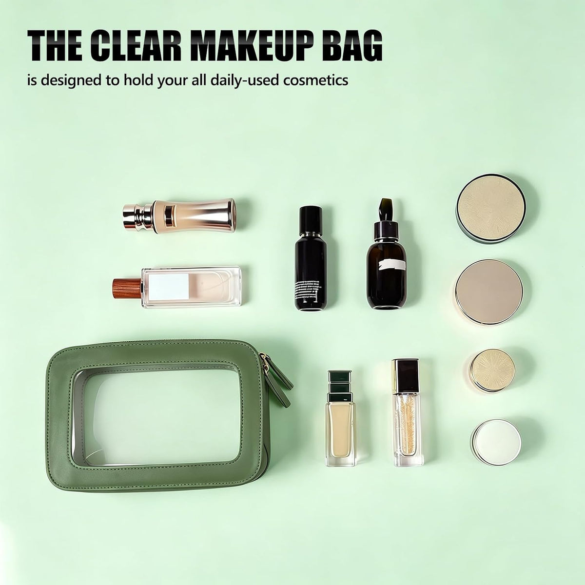 Clear Portable Makeup Bag Organizer TSA Approved Travel Toiletry Bag for Women Multipurpose Cosmetic Bag Case with Zipper with Transparent Vinyl Windows & Handle Strap