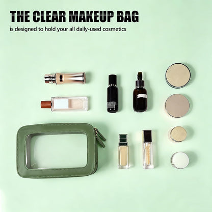 Clear Portable Makeup Bag Organizer TSA Approved Travel Toiletry Bag for Women Multipurpose Cosmetic Bag Case with Zipper with Transparent Vinyl Windows & Handle Strap