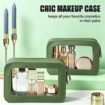 Clear Portable Makeup Bag Organizer TSA Approved Travel Toiletry Bag for Women Multipurpose Cosmetic Bag Case with Zipper with Transparent Vinyl Windows & Handle Strap