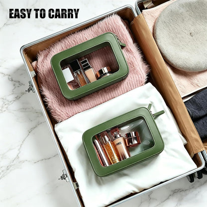 Clear Portable Makeup Bag Organizer TSA Approved Travel Toiletry Bag for Women Multipurpose Cosmetic Bag Case with Zipper with Transparent Vinyl Windows & Handle Strap