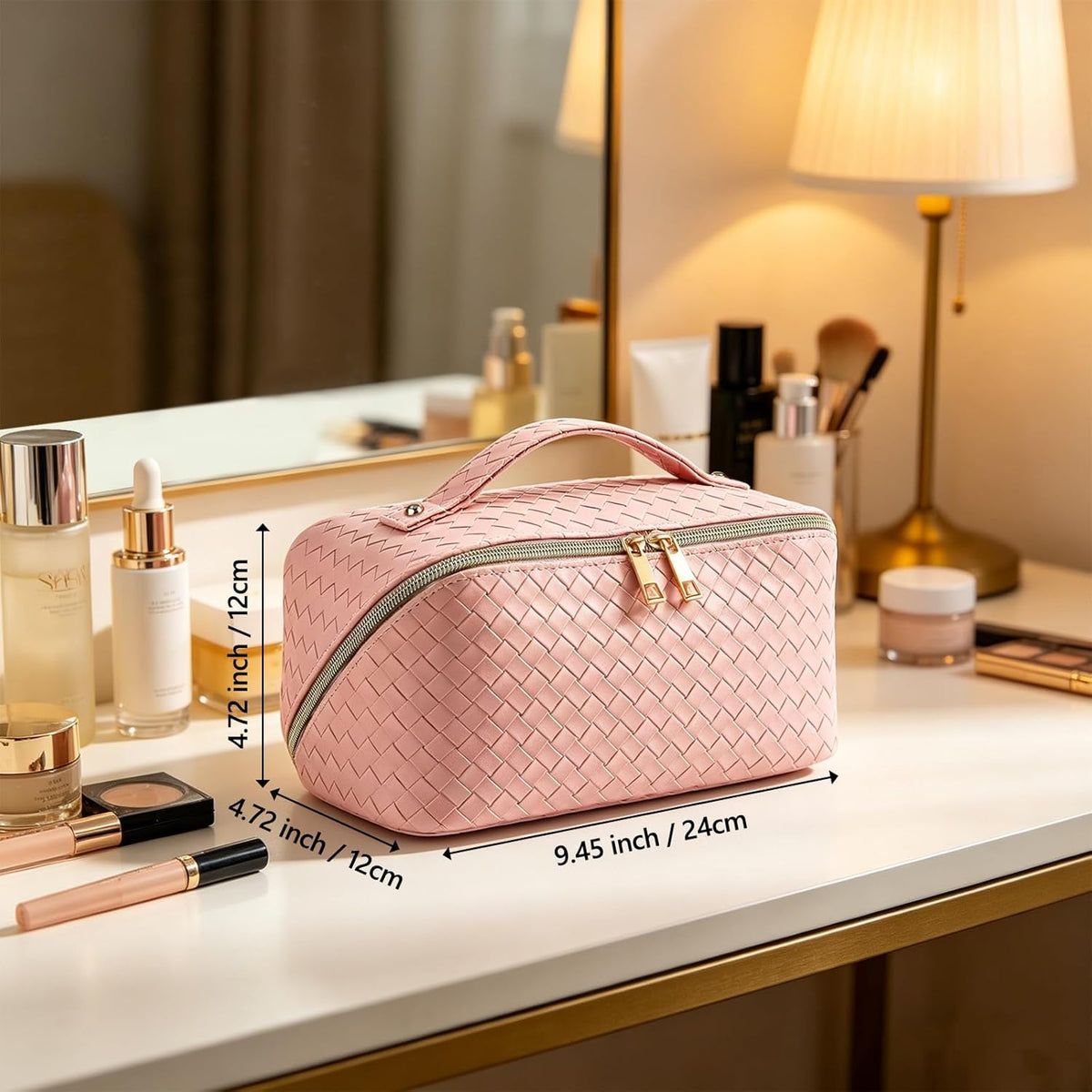 Clear Portable Makeup Bag Organizer TSA Approved Travel Toiletry Bag for Women Multipurpose Cosmetic Bag Case with Zipper with Transparent Vinyl Windows & Handle Strap