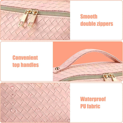 Clear Portable Makeup Bag Organizer TSA Approved Travel Toiletry Bag for Women Multipurpose Cosmetic Bag Case with Zipper with Transparent Vinyl Windows & Handle Strap