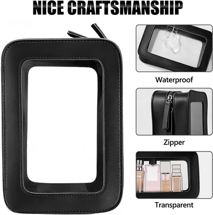 Clear Portable Makeup Bag Organizer TSA Approved Travel Toiletry Bag for Women Multipurpose Cosmetic Bag Case with Zipper with Transparent Vinyl Windows & Handle Strap