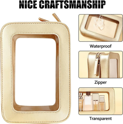 Clear Portable Makeup Bag Organizer TSA Approved Travel Toiletry Bag for Women Multipurpose Cosmetic Bag Case with Zipper with Transparent Vinyl Windows & Handle Strap