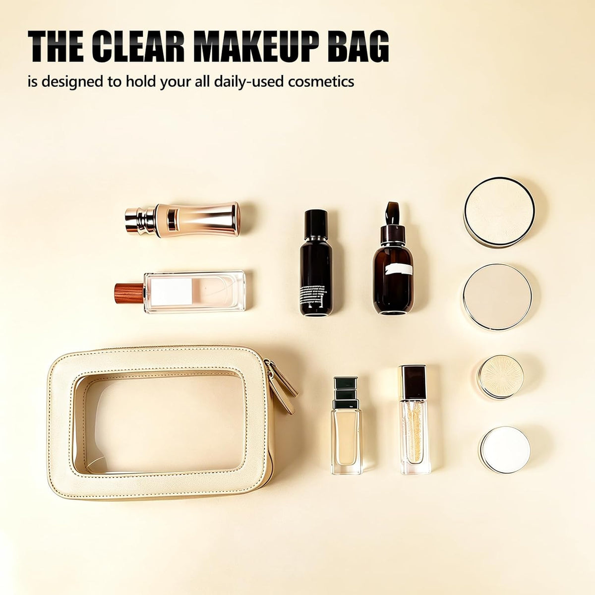 Clear Portable Makeup Bag Organizer TSA Approved Travel Toiletry Bag for Women Multipurpose Cosmetic Bag Case with Zipper with Transparent Vinyl Windows & Handle Strap