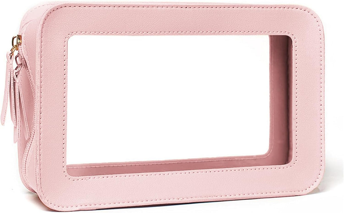 Clear Portable Makeup Bag Organizer TSA Approved Travel Toiletry Bag for Women Multipurpose Cosmetic Bag Case with Zipper with Transparent Vinyl Windows & Handle Strap