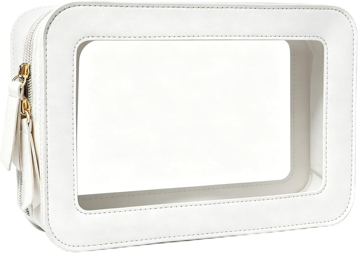 Clear Portable Makeup Bag Organizer TSA Approved Travel Toiletry Bag for Women Multipurpose Cosmetic Bag Case with Zipper with Transparent Vinyl Windows & Handle Strap