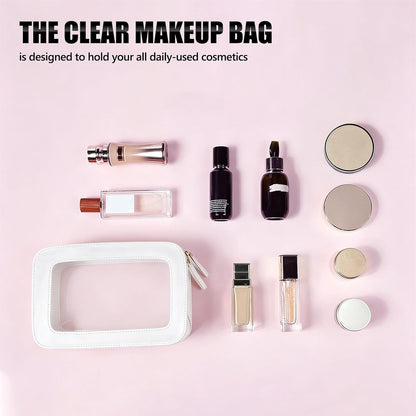 Clear Portable Makeup Bag Organizer TSA Approved Travel Toiletry Bag for Women Multipurpose Cosmetic Bag Case with Zipper with Transparent Vinyl Windows & Handle Strap