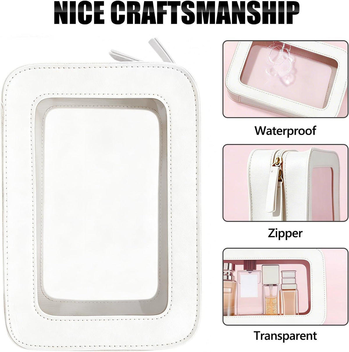 Clear Portable Makeup Bag Organizer TSA Approved Travel Toiletry Bag for Women Multipurpose Cosmetic Bag Case with Zipper with Transparent Vinyl Windows & Handle Strap