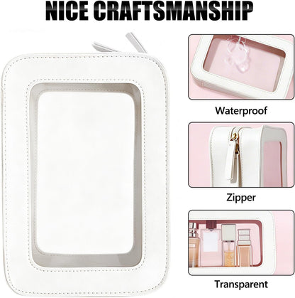 Clear Portable Makeup Bag Organizer TSA Approved Travel Toiletry Bag for Women Multipurpose Cosmetic Bag Case with Zipper with Transparent Vinyl Windows & Handle Strap