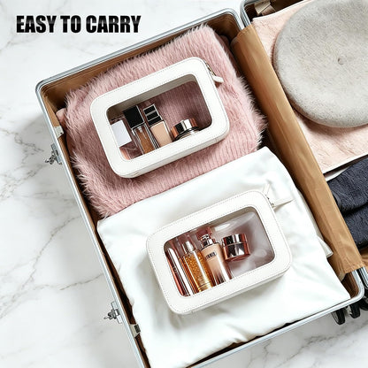 Clear Portable Makeup Bag Organizer TSA Approved Travel Toiletry Bag for Women Multipurpose Cosmetic Bag Case with Zipper with Transparent Vinyl Windows & Handle Strap