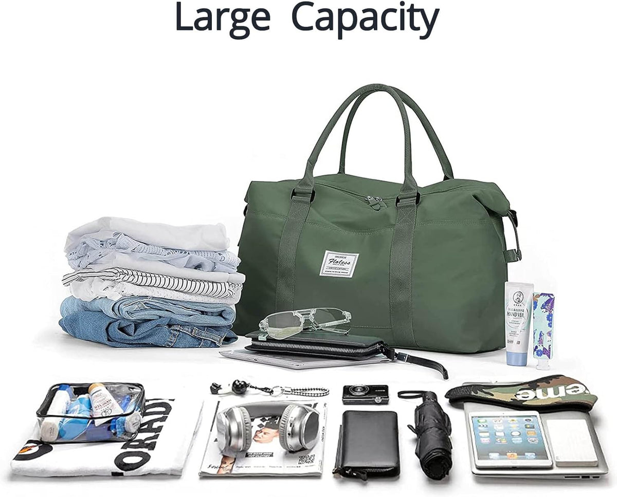 Travel Gym Bag for Women, Tote Bag Carry on Luggage Sport Duffle Weekender Overnight Bags with Wet Pocket (Black)