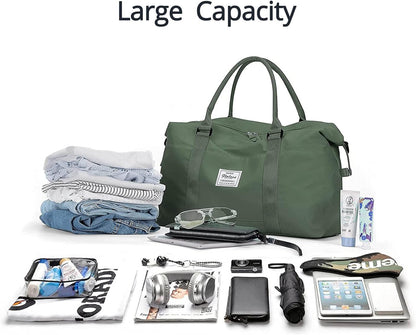 Travel Gym Bag for Women, Tote Bag Carry on Luggage Sport Duffle Weekender Overnight Bags with Wet Pocket (Black)