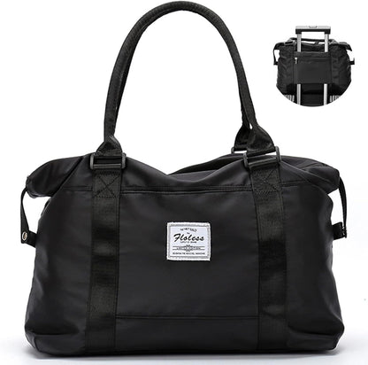 Travel Gym Bag for Women, Tote Bag Carry on Luggage Sport Duffle Weekender Overnight Bags with Wet Pocket (Black)