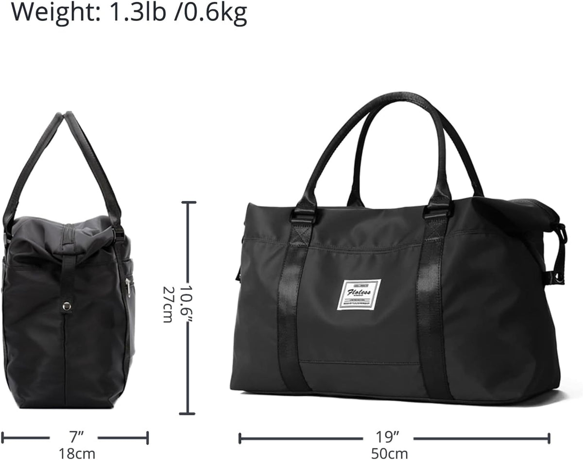 Travel Gym Bag for Women, Tote Bag Carry on Luggage Sport Duffle Weekender Overnight Bags with Wet Pocket (Black)