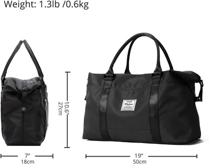 Travel Gym Bag for Women, Tote Bag Carry on Luggage Sport Duffle Weekender Overnight Bags with Wet Pocket (Black)