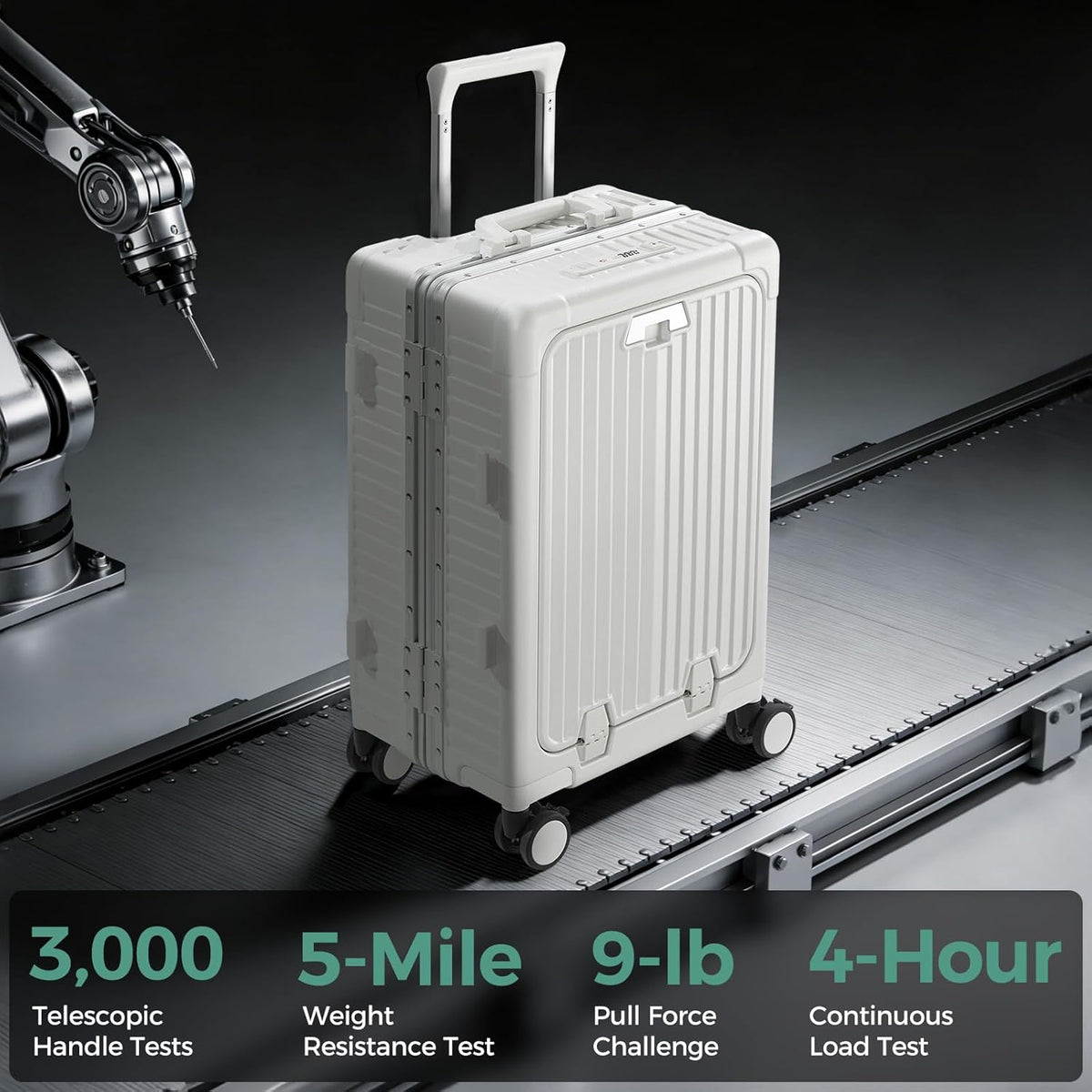 Carry on Luggage Aluminium Frame with Cup Holder,Top opening Suitcases and USB Charging Port,Lightweight with Front Pocket Rolling Suitcases with Spinner Wheels (White, 20Inch)