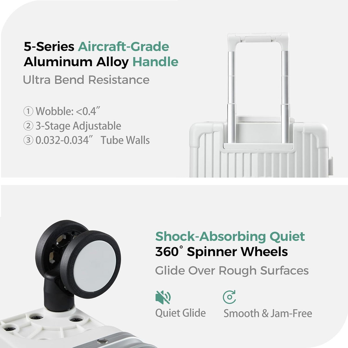 Carry on Luggage Aluminium Frame with Cup Holder,Top opening Suitcases and USB Charging Port,Lightweight with Front Pocket Rolling Suitcases with Spinner Wheels (White, 20Inch)