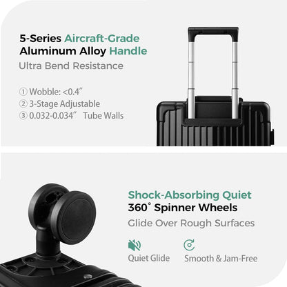 Carry on Luggage Aluminium Frame with Cup Holder,Top opening Suitcases and USB Charging Port,Lightweight with Front Pocket Rolling Suitcases with Spinner Wheels (White, 20Inch)