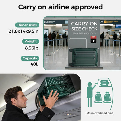 Carry on Luggage Aluminium Frame with Cup Holder,Top opening Suitcases and USB Charging Port,Lightweight with Front Pocket Rolling Suitcases with Spinner Wheels (White, 20Inch)