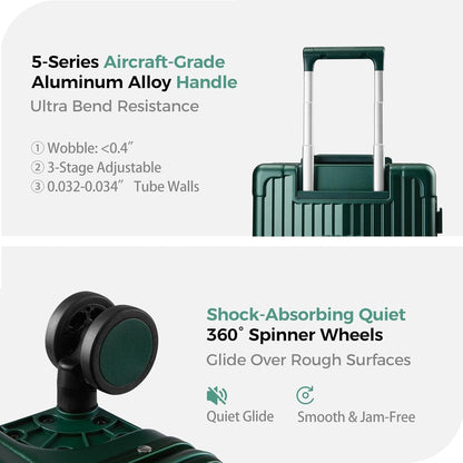Carry on Luggage Aluminium Frame with Cup Holder,Top opening Suitcases and USB Charging Port,Lightweight with Front Pocket Rolling Suitcases with Spinner Wheels (White, 20Inch)