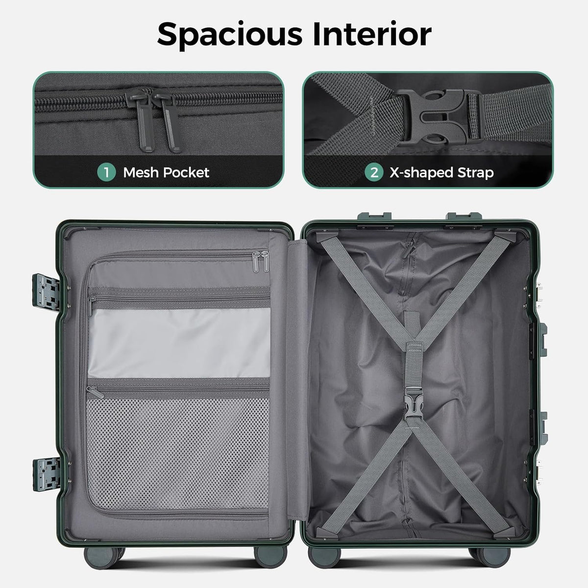 Carry on Luggage Aluminium Frame with Cup Holder,Top opening Suitcases and USB Charging Port,Lightweight with Front Pocket Rolling Suitcases with Spinner Wheels (White, 20Inch)
