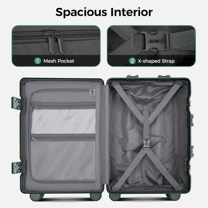Carry on Luggage Aluminium Frame with Cup Holder,Top opening Suitcases and USB Charging Port,Lightweight with Front Pocket Rolling Suitcases with Spinner Wheels (White, 20Inch)
