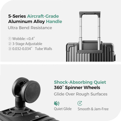 Carry on Luggage Aluminium Frame with Cup Holder,Top opening Suitcases and USB Charging Port,Lightweight with Front Pocket Rolling Suitcases with Spinner Wheels (White, 20Inch)