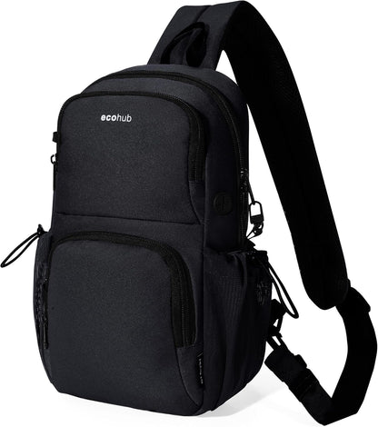 Crossbody Bags for Women Men, Anti-Theft RFID Blocking Sling Backpack Water Resistant Chest Shoulder Daypack, Black