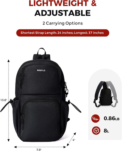 Crossbody Bags for Women Men, Anti-Theft RFID Blocking Sling Backpack Water Resistant Chest Shoulder Daypack, Black
