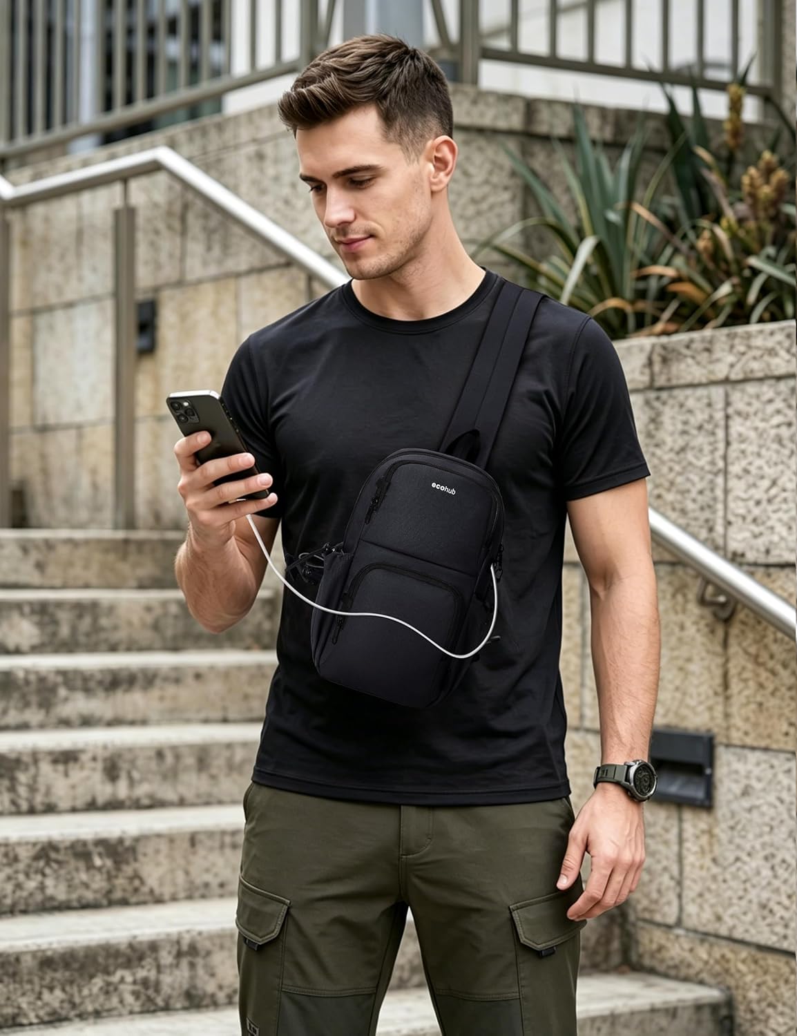 Crossbody Bags for Women Men, Anti-Theft RFID Blocking Sling Backpack Water Resistant Chest Shoulder Daypack, Black