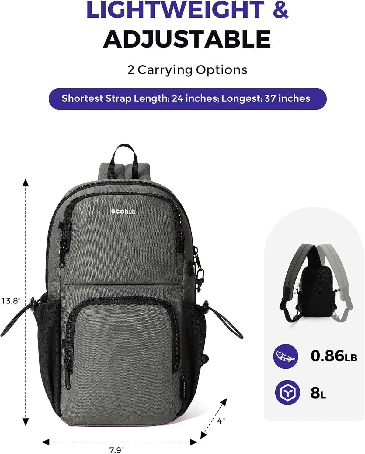Crossbody Bags for Women Men, Anti-Theft RFID Blocking Sling Backpack Water Resistant Chest Shoulder Daypack, Black