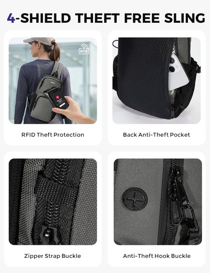 Crossbody Bags for Women Men, Anti-Theft RFID Blocking Sling Backpack Water Resistant Chest Shoulder Daypack, Black