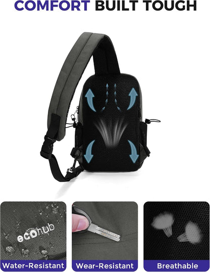 Crossbody Bags for Women Men, Anti-Theft RFID Blocking Sling Backpack Water Resistant Chest Shoulder Daypack, Black