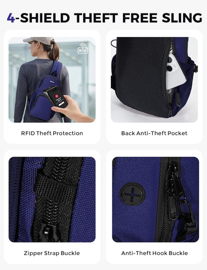 Crossbody Bags for Women Men, Anti-Theft RFID Blocking Sling Backpack Water Resistant Chest Shoulder Daypack, Black