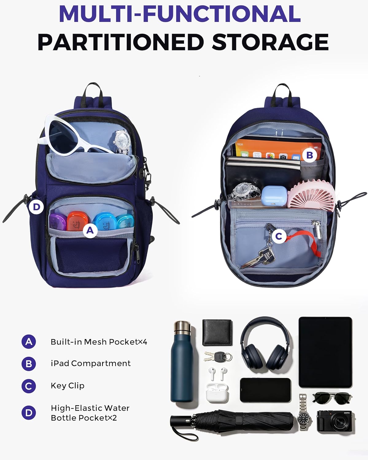 Crossbody Bags for Women Men, Anti-Theft RFID Blocking Sling Backpack Water Resistant Chest Shoulder Daypack, Black