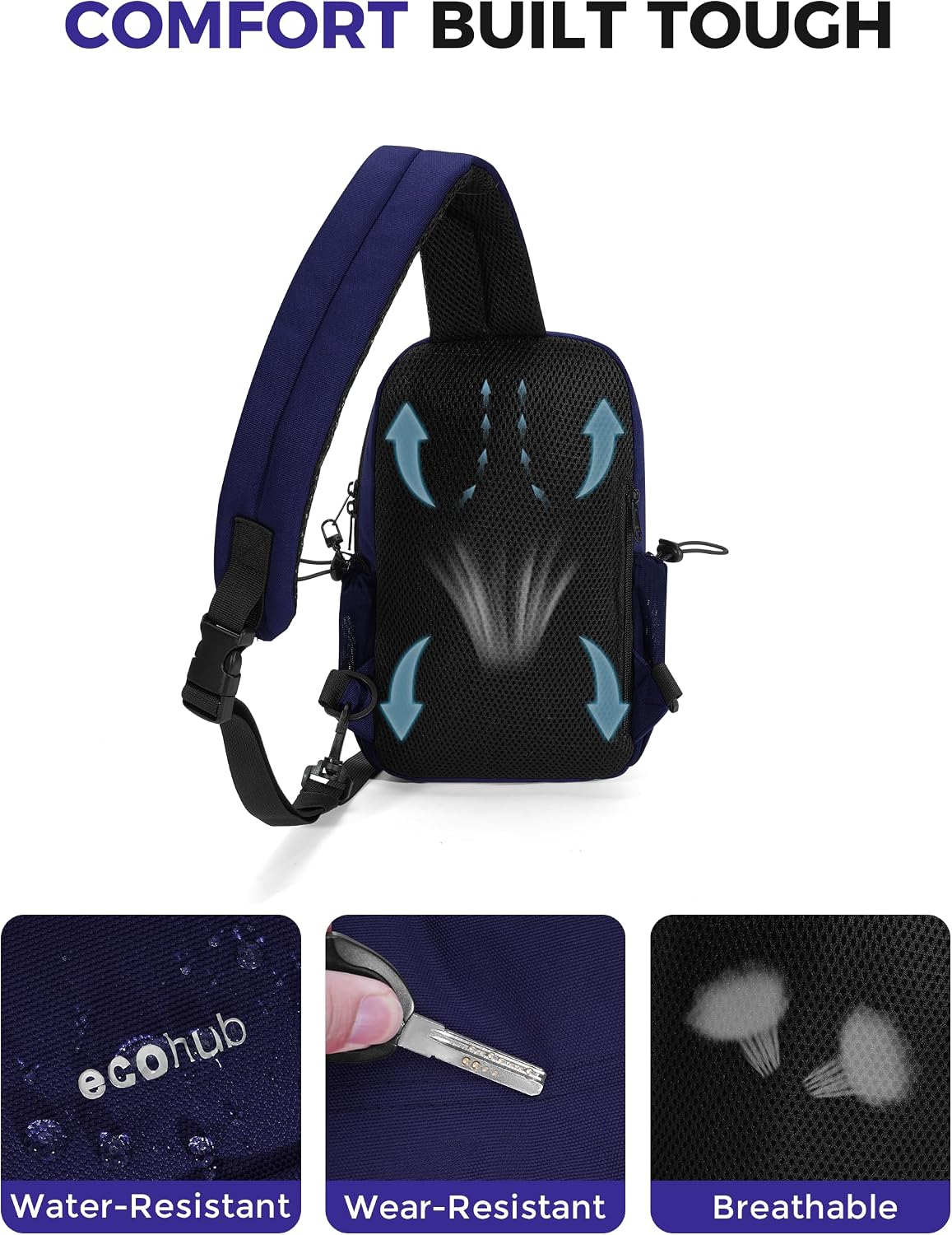 Crossbody Bags for Women Men, Anti-Theft RFID Blocking Sling Backpack Water Resistant Chest Shoulder Daypack, Black