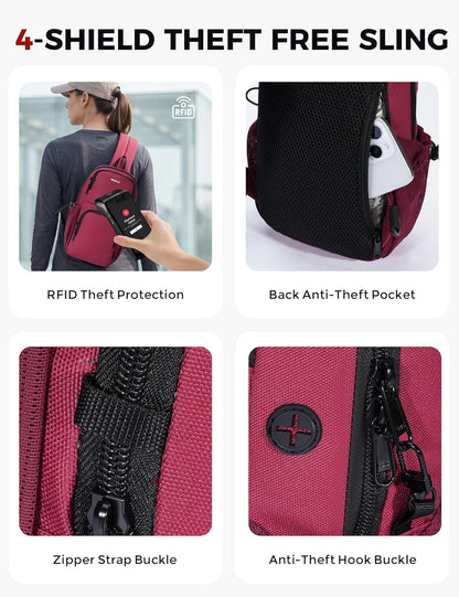 Crossbody Bags for Women Men, Anti-Theft RFID Blocking Sling Backpack Water Resistant Chest Shoulder Daypack, Black