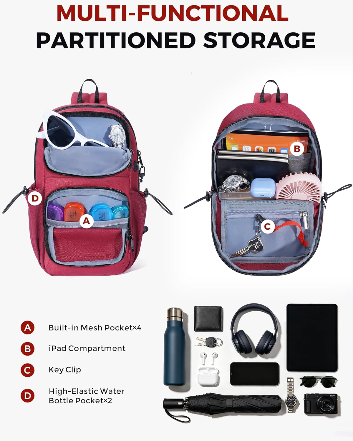 Crossbody Bags for Women Men, Anti-Theft RFID Blocking Sling Backpack Water Resistant Chest Shoulder Daypack, Black